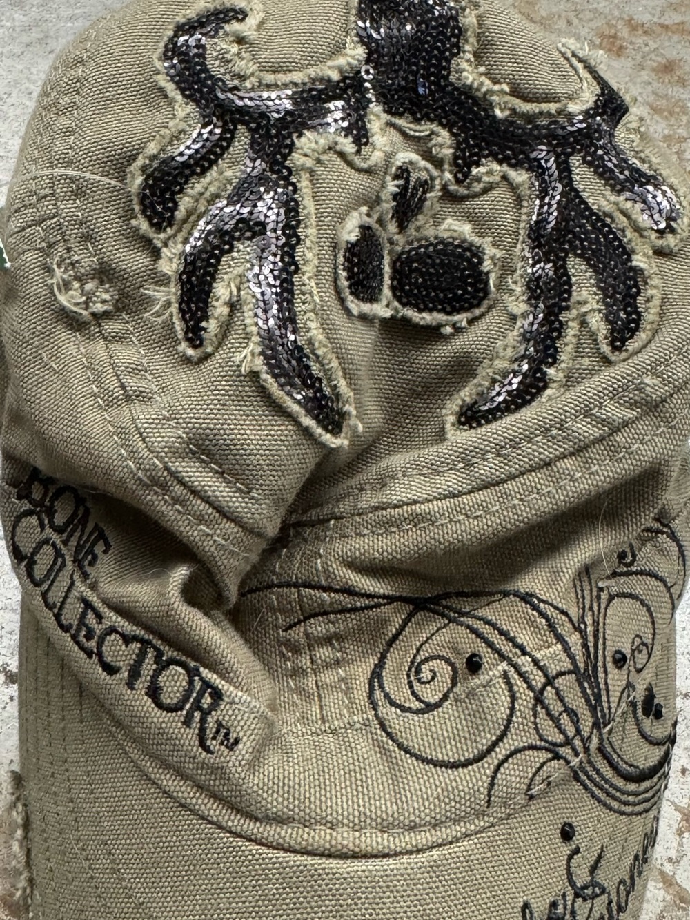 Rocks & Rhinestone Tan Black Embroidery and Bling Women’s Cap Hat